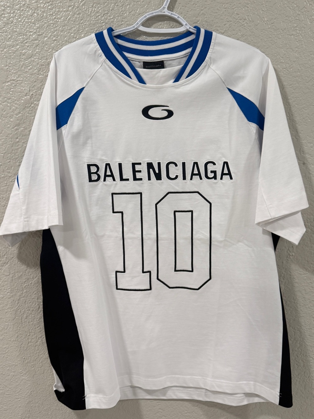 Balenciaga White and Blue Number 10 Sport Jersey large oversized like XL